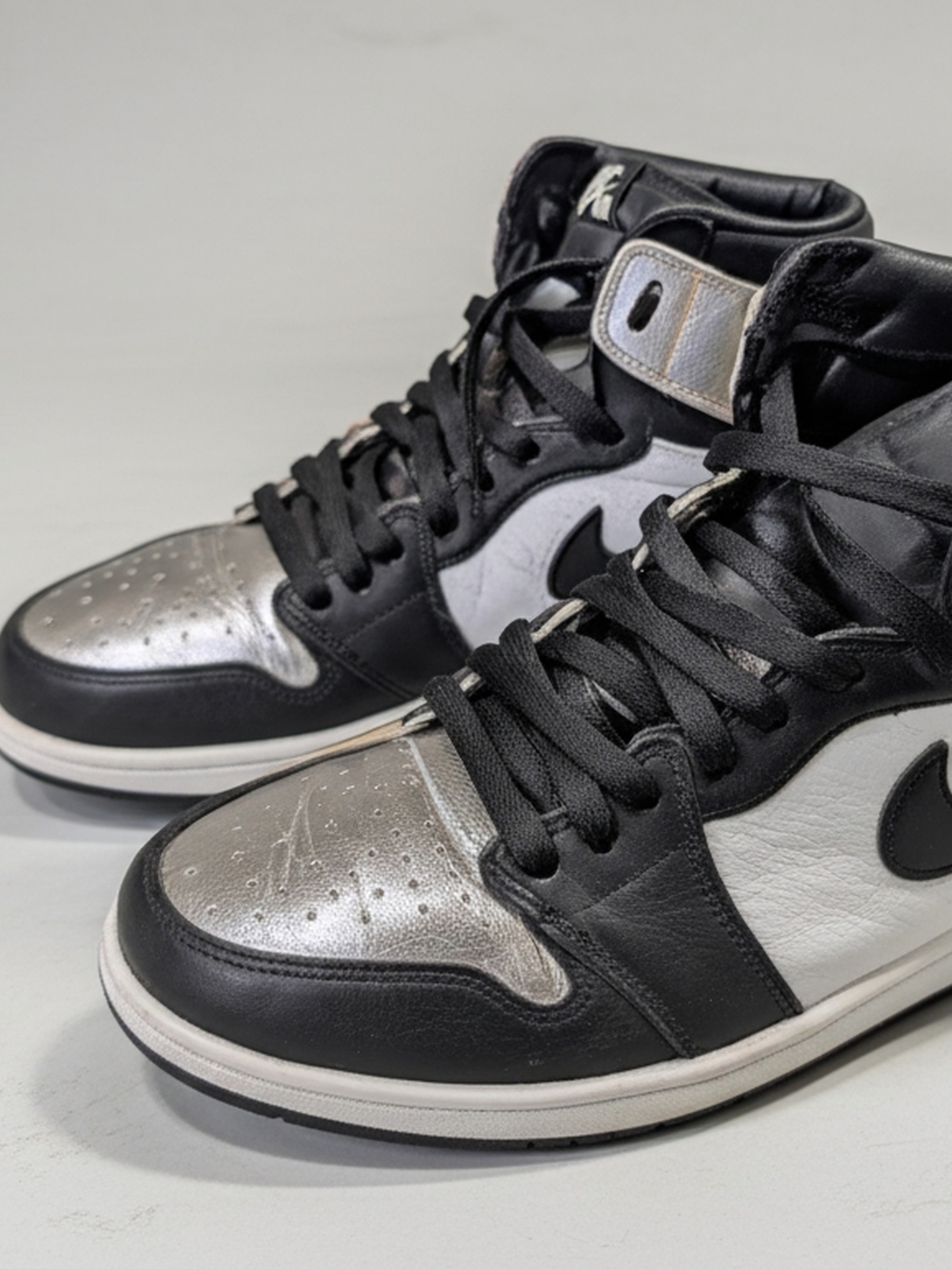 Nike Air Jordan Style High-Top Sneakers - Black / Metallic Silver / White